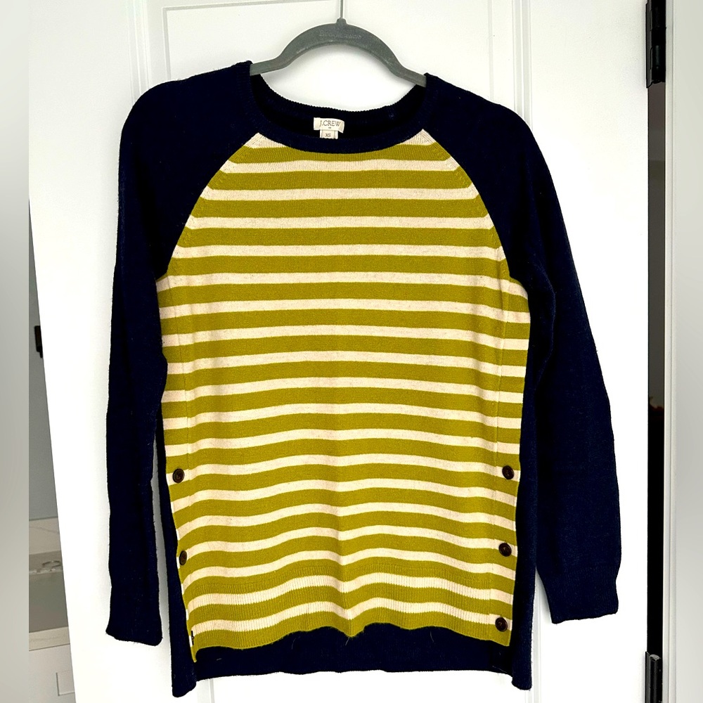 JCrew Wool Stripe Sweater with Suede elbow patches